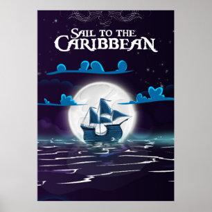 Caribbean Pirate Cartoon Travel print. Poster