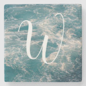 Caribbean Sea Blue White Waves Seascape Monogram Steinuntersetzer (Vorderseite)