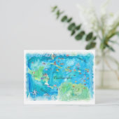 Caribbean Sea Vintage Reiseplan Postkarte (Stehend Vorderseite)