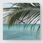 Caribbean Sunrise Ocean Palm 1 Quadratische Wanduhr (Vorderseite)