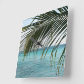 Caribbean Sunrise Ocean Palm 1 Quadratische Wanduhr (Winkel)