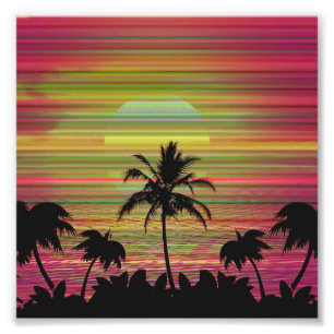 Caribbean Sunset Vaporwave Ästhetische Retro 80er  Fotodruck