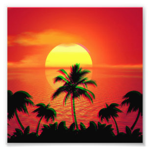 Caribbean Sunset Vaporwave Ästhetische Retro 80er  Fotodruck