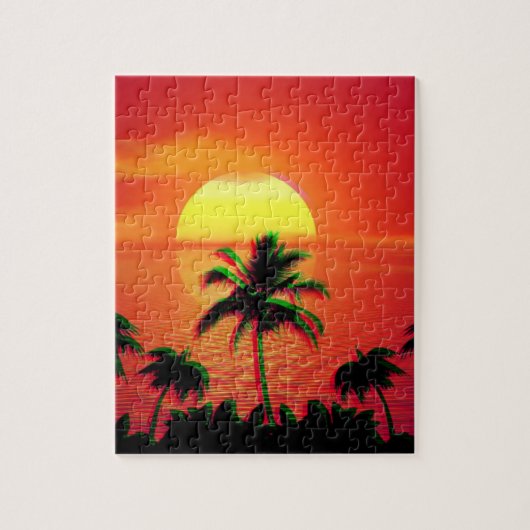 Caribbean Sunset Vaporwave Ästhetische Retro 80er  Puzzle (Vertikal)