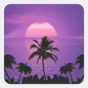 Caribbean Sunset Vaporwave Ästhetische Retro 80er  Quadratischer Aufkleber