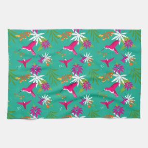 Caribbean Vibes Bright Hummingbird Pattern Geschirrtuch