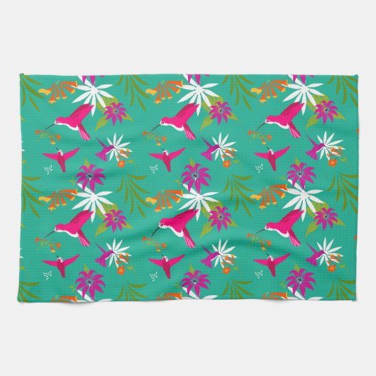 Caribbean Vibes Bright Hummingbird Pattern Geschirrtuch (Horizontal)