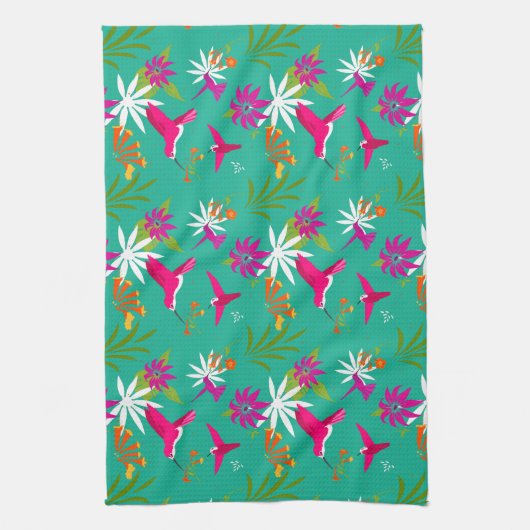 Caribbean Vibes Bright Hummingbird Pattern Geschirrtuch (Vertikal)