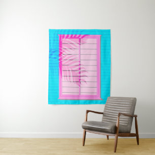 Caribbean Vibes Pink und Blue Window Shutters Wandteppich