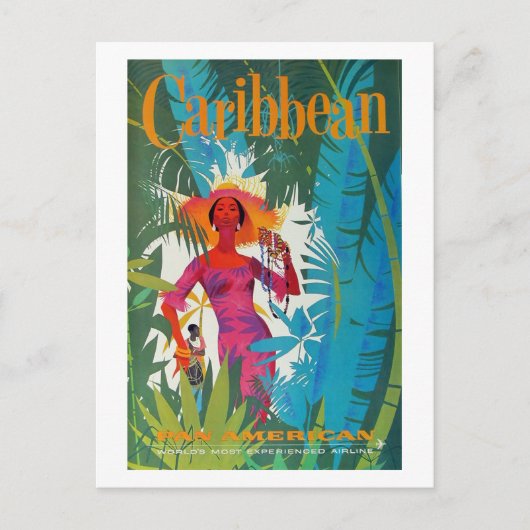 Caribbean Vintage Travel Poster Postkarte (Vorderseite)