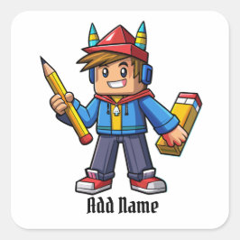 Caricatura moderna  con lapiz   quadratischer aufkleber