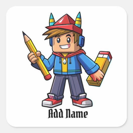 Caricatura moderna con lapiz quadratischer aufkleber (Vorderseite)