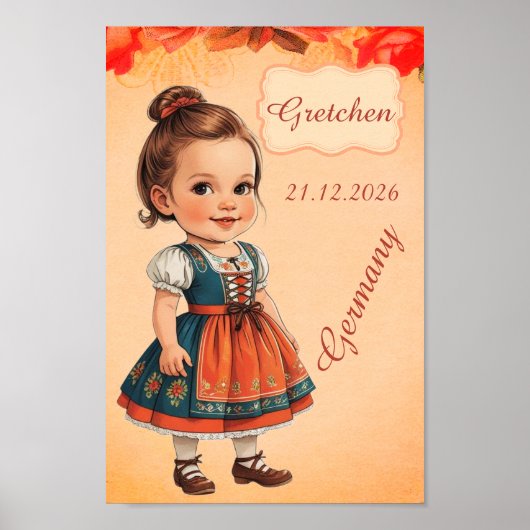 Caricature Girl dressed up in Vintage German Poster (Vorne)