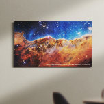 Carina Nebula Cosmic Cliffs James Webb HiRes Leinwanddruck<br><div class="desc">Dieses wunderschöne Raumbild wurde im Juli 2022 vom neuen James Webb Space Telescope der NASA aufgenommen. Es zeigt aufkeimende Kinderzimmer und Sterne im Karina-Nebel. Die Berge und Täler heißen "Kosmische Klippen". Das junge Sternbildgebiet ist NGC 3324. Der oberste beschreibende Text kann nach Ihren Vorlieben bearbeitet oder entfernt werden. Dieses großartige...</div>