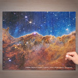 Carina Nebula Cosmic Cliffs James Webb HiRes Puzzle<br><div class="desc">Dieses wunderschöne Raumbild wurde im Juli 2022 vom neuen James Webb Space Telescope der NASA aufgenommen. Es zeigt aufkeimende Kinderzimmer und Sterne im Karina-Nebel. Die Berge und Täler heißen "Kosmische Klippen". Das junge Sternbildgebiet ist NGC 3324. Der oberste beschreibende Text kann nach Ihren Vorlieben bearbeitet oder entfernt werden. Dieses großartige...</div>