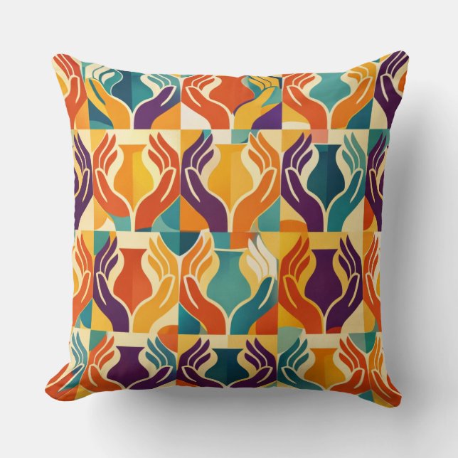 Caring Hands Mid-Century Modern Design Kissen (Vorderseite)