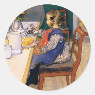 Carl Larsson A Late Riser's Miserable Breakfast Runder Aufkleber
