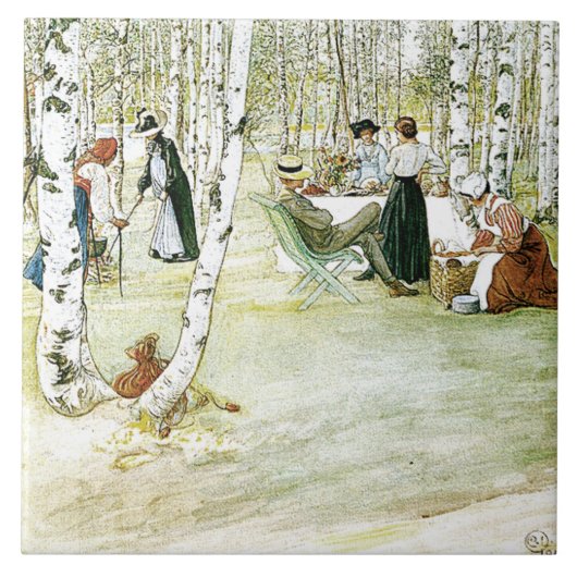 Carl Larsson-Aquarell-Familien-Malerei-Fliese Fliese (Vorderseite)