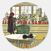 Carl Larsson - Blume auf einem Windows Runder Aufkleber (Vorderseite)