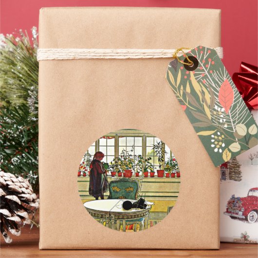 Carl Larsson - Blume auf einem Windows Runder Aufkleber (Feiertag)