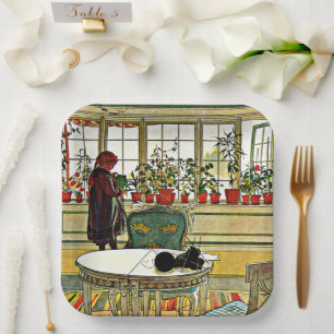 Carl Larsson - Blumen auf einem Fensterbrett Pappteller