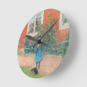 Carl Larsson - Brita mit Katze Runde Wanduhr (Winkel)