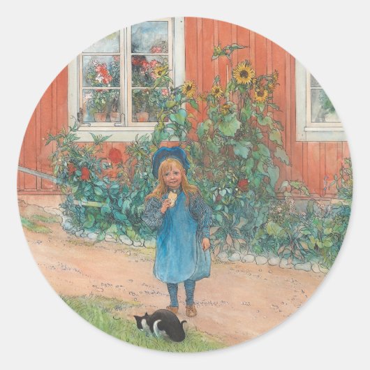 Carl Larsson - Brita mit Katze Runder Aufkleber (Vorderseite)