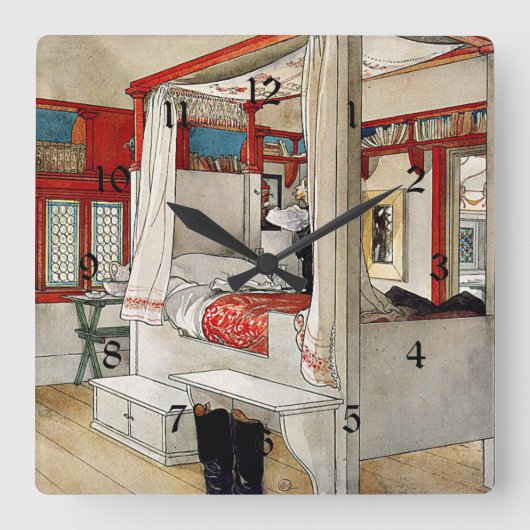 Carl Larsson - Daddy's Room Quadratische Wanduhr (Vorderseite)