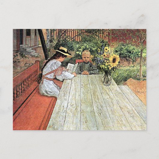 Carl Larsson - Die erste Lektion Postkarte (Vorderseite)