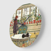 Carl Larsson - Flowers on the Windowsill Große Wanduhr (Winkel)