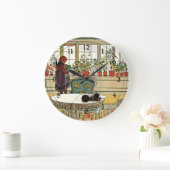 Carl Larsson - Flowers on the Windowsill Große Wanduhr (Zuhause)