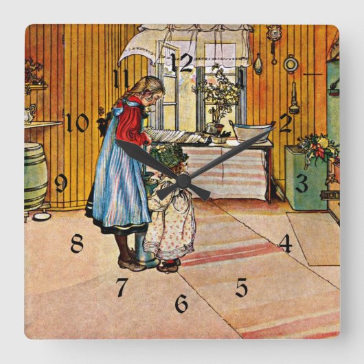 Carl Larsson Gemälde, Die Küche Quadratische Wanduhr (Vorderseite)