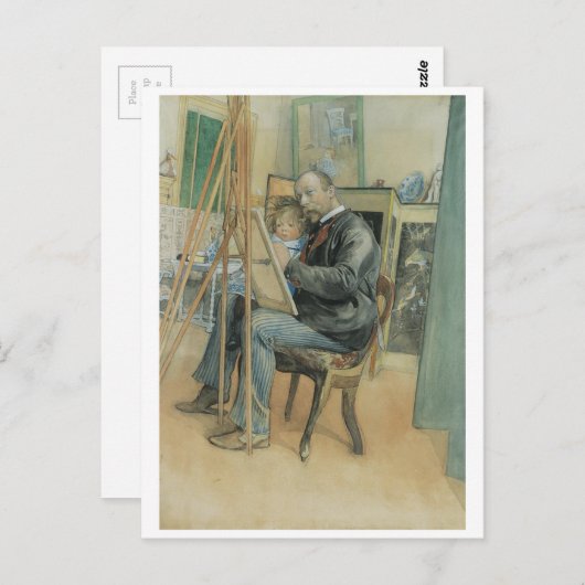 Carl Larsson malen mit seiner Tochter Postkarte (Vorne/Hinten)