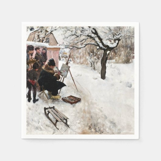 Carl Larsson Open-Air-Malerin. Winter-Motif Serviette (Vorderseite)