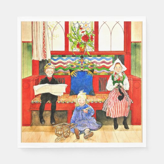 Carl Larsson - Papa, Mama, Child, Fine Art Serviette (Vorderseite)