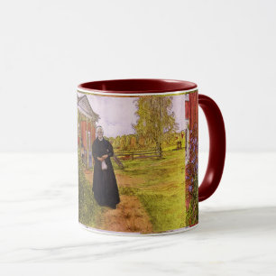 Carl Larsson rote Blumen Vintage Vater und Mutter Tasse