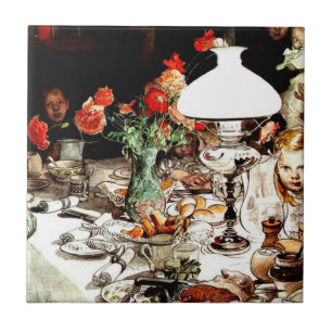 Carl Larsson - Um die Lampe Fliese
