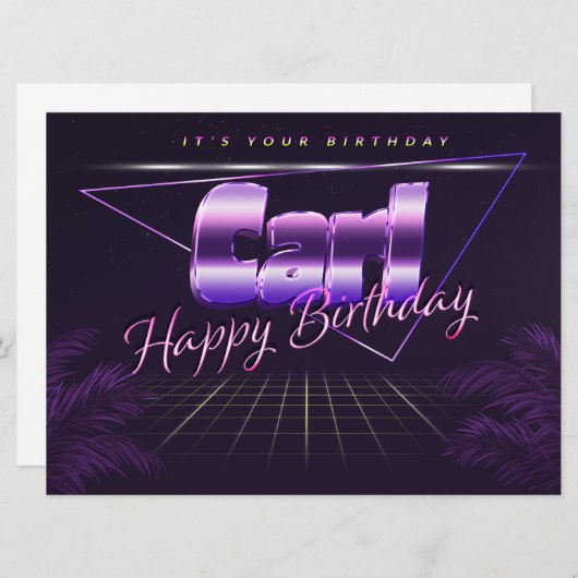 Carl Name Vorname lila retro Karte Geburtstag (Vorne/Hinten)
