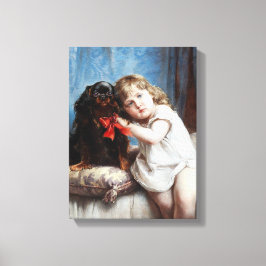 Carl Reichert A girl mit Cavalier King Charles Leinwanddruck