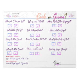 Carla Brautparty-Spiel-"Braut oder Bräutigam? " Notizblock