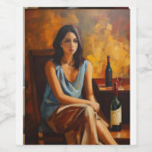 Carla Llanos, Ölmalerei einer sitzenden Frau, w Weinetikett (Einzelnes Label)