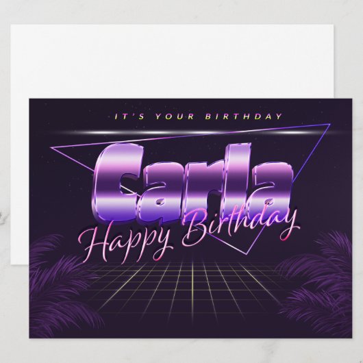 Carla Name Vorname lila retro Karte Geburtstag (Vorne/Hinten)