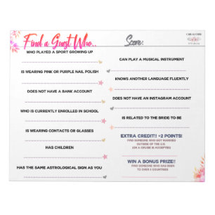 Carlas Brautparty Game "Finde einen Gast, der.." Notizblock