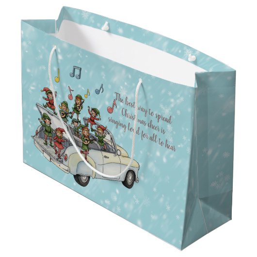 Carload of Singing Elves Große Geschenktüte (Rückseite Schrägansicht)
