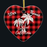 Carlsbad California Beach Palm Tree Red Kariert Keramik Ornament<br><div class="desc">Carlsbad California Beach Palm Tree Kariertes Herz Ornament</div>