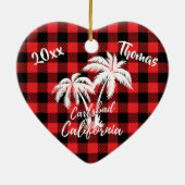 Carlsbad California Beach Palm Tree Red Kariert Keramik Ornament (Hinten)