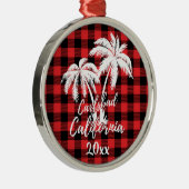 Carlsbad California Beach Palm Tree Red Kariert Ornament Aus Metall (Rechts)