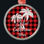Carlsbad California Beach Palm Tree Red Kariert Ornament Aus Metall<br><div class="desc">Carlsbad California Beach Palm Tree Kariertes Ornament</div>