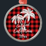 Carlsbad California Beach Palm Tree Red Kariert Ornament Aus Metall<br><div class="desc">Carlsbad California Beach Palm Tree Kariertes Ornament</div>