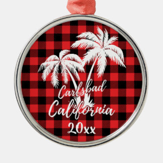 Carlsbad California Beach Palm Tree Red Kariert Ornament Aus Metall